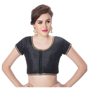 Black Padded Short Sleeves Readymade Saree Blouse 1