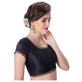 Black Padded Short Sleeves Readymade Saree Blouse 2