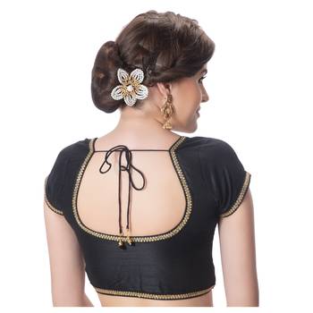 Black Padded Short Sleeves Readymade Saree Blouse 3