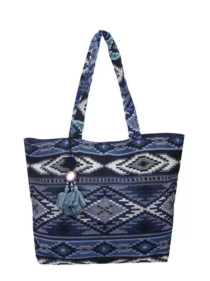 Nava Jacquard Blue Tote Bag