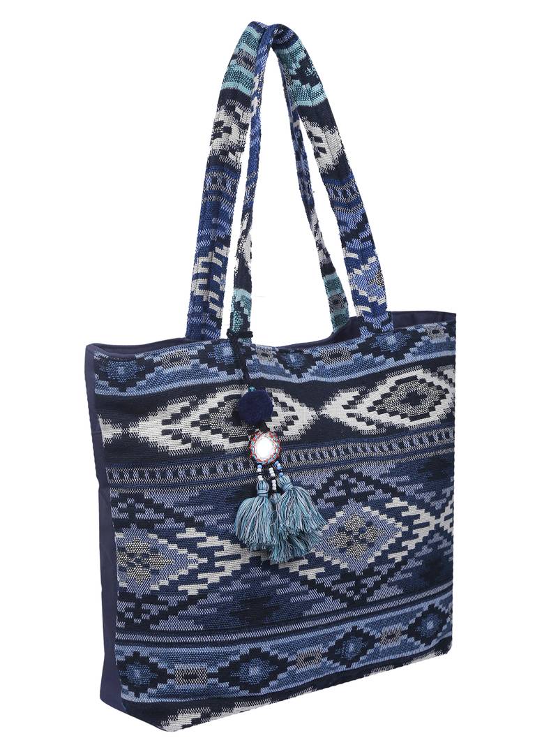 Nava Jacquard Blue Tote Bag
