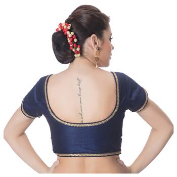 Navy blue Dupion Silk Princess Cut Padded Short Sleeves blouse 3