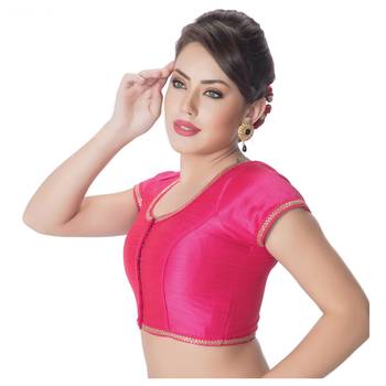 Pink Dupion Silk Princess Cut Padded Short Sleeves blouse 2