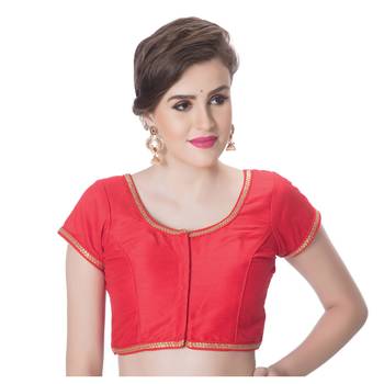 Red Dupion Silk Princess Cut Padded Short Sleeves blouse 1