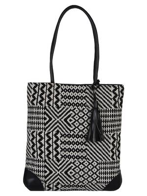 Topical cotton Jacquard Black and White Tote Bag 1