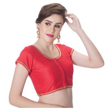 Red Dupion Silk Princess Cut Padded Short Sleeves blouse 2