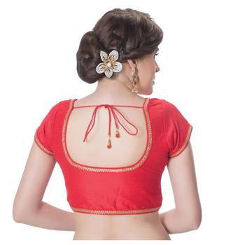 Red Dupion Silk Princess Cut Padded Short Sleeves blouse 3