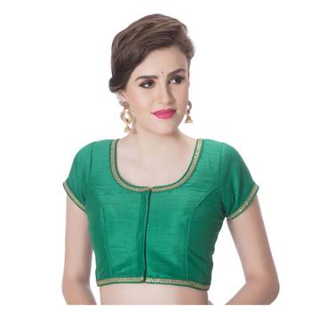 Green Dupion Silk Princess Cut Padded Short Sleeves blouse 1