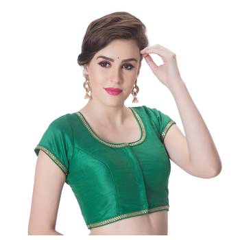 Green Dupion Silk Princess Cut Padded Short Sleeves blouse 2