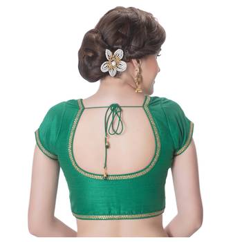 Green Dupion Silk Princess Cut Padded Short Sleeves blouse 3