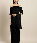 Inddus Black Silk Blend Lace Bordered Fringe Saree With Blouse