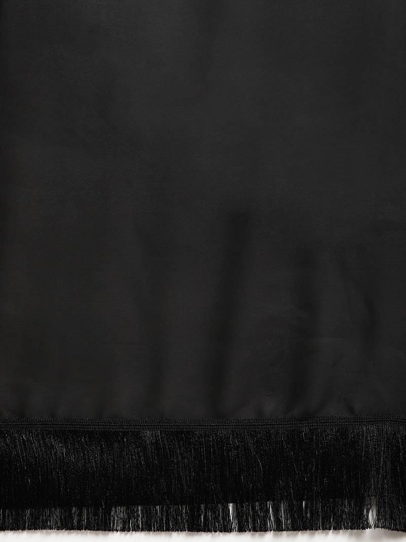 Inddus Black Silk Blend Lace Bordered Fringe Saree With Blouse