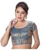 Brocade Firozi Princess Cut Padded Short Sleeves Readymade Saree Blouse