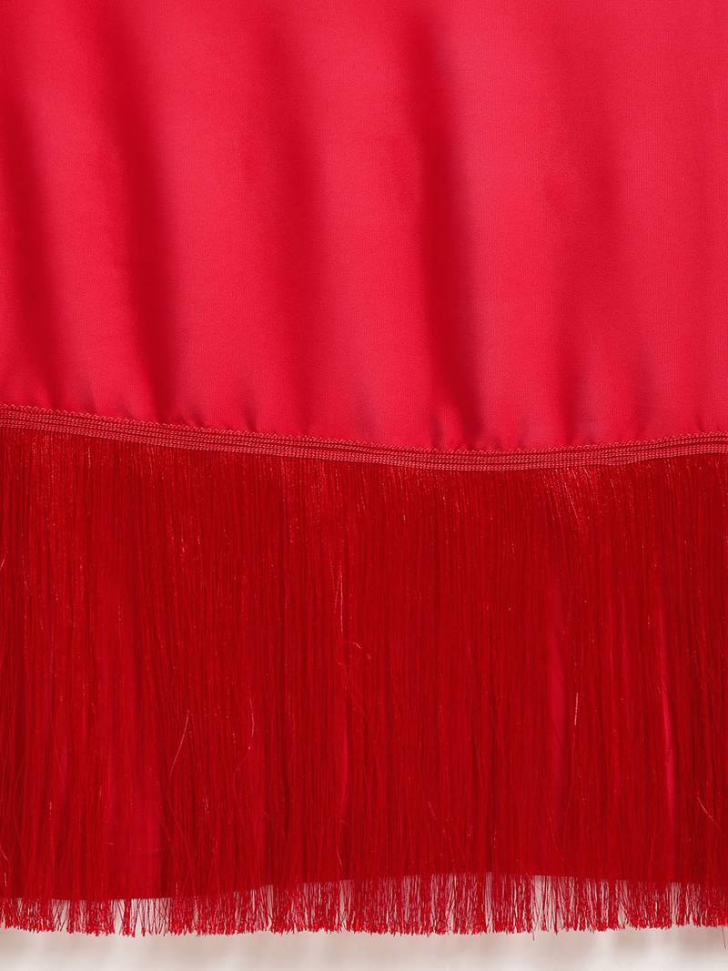 Inddus Red Silk Blend Lace Bordered Fringe Saree With Blouse