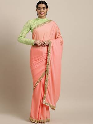 Inddus Pink Silk Blend Lace Bordered Saree With Embroidered Blouse 1