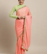 Inddus Pink Silk Blend Lace Bordered Saree With Embroidered Blouse