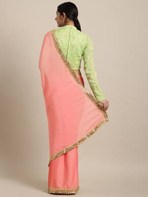 Inddus Pink Silk Blend Lace Bordered Saree With Embroidered Blouse 2