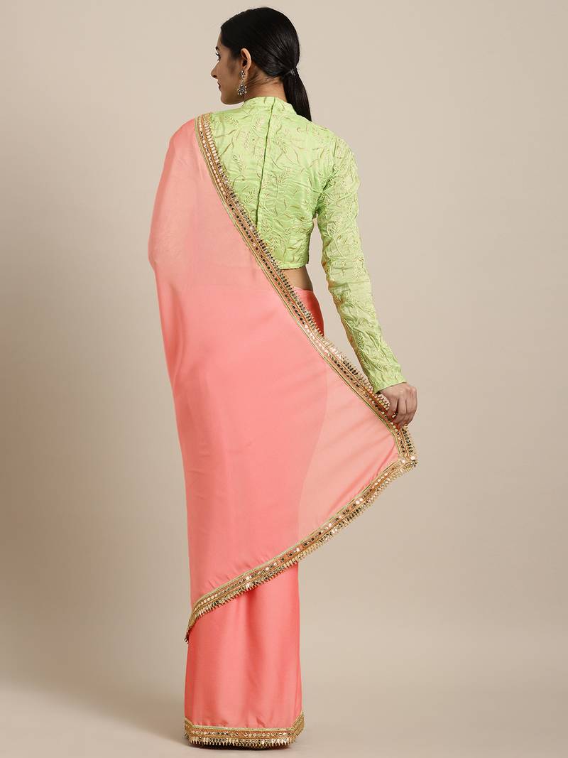 Inddus Pink Silk Blend Lace Bordered Saree With Embroidered Blouse