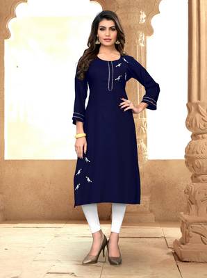 Blue embroidered rayon party-wear-kurtis 1