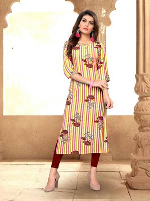 Multicolor printed rayon party-wear-kurtis 1