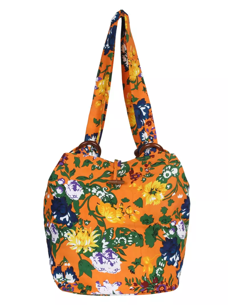 Florid Orange and multicoloured Canvas Shoulder bag