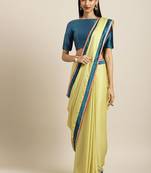 Inddus Yellow Satin Georgette Woven Lace Bordered Saree With Blouse