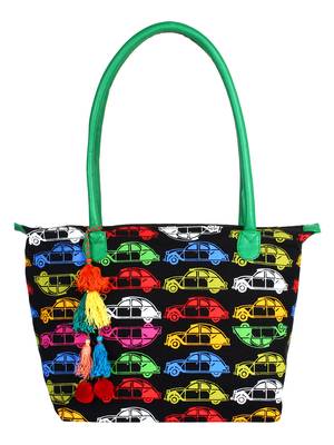 Mobile Women's Canvas Black and Mulicoloured Tote bag 1