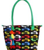 Mobile Women's Canvas Black and Mulicoloured Tote bag