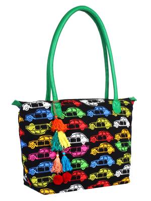 Mobile Women's Canvas Black and Mulicoloured Tote bag 2