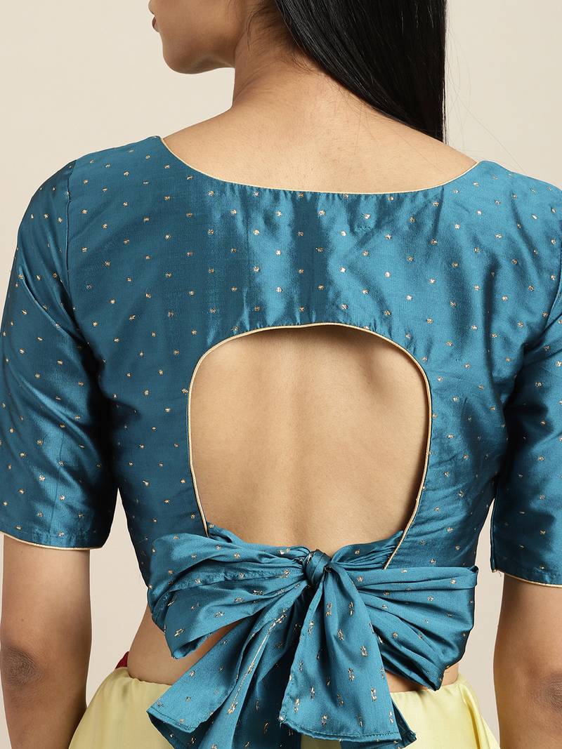 Inddus Yellow Satin Georgette Woven Lace Bordered Saree With Blouse