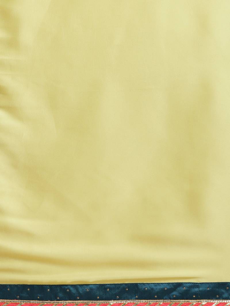 Inddus Yellow Satin Georgette Woven Lace Bordered Saree With Blouse