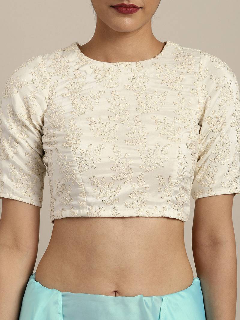 Inddus Powder Blue  Satin Georgette Lace Bordered Saree With Embroidered Blouse