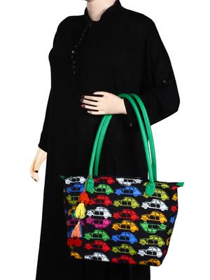Mobile Women's Canvas Black and Mulicoloured Tote bag 6