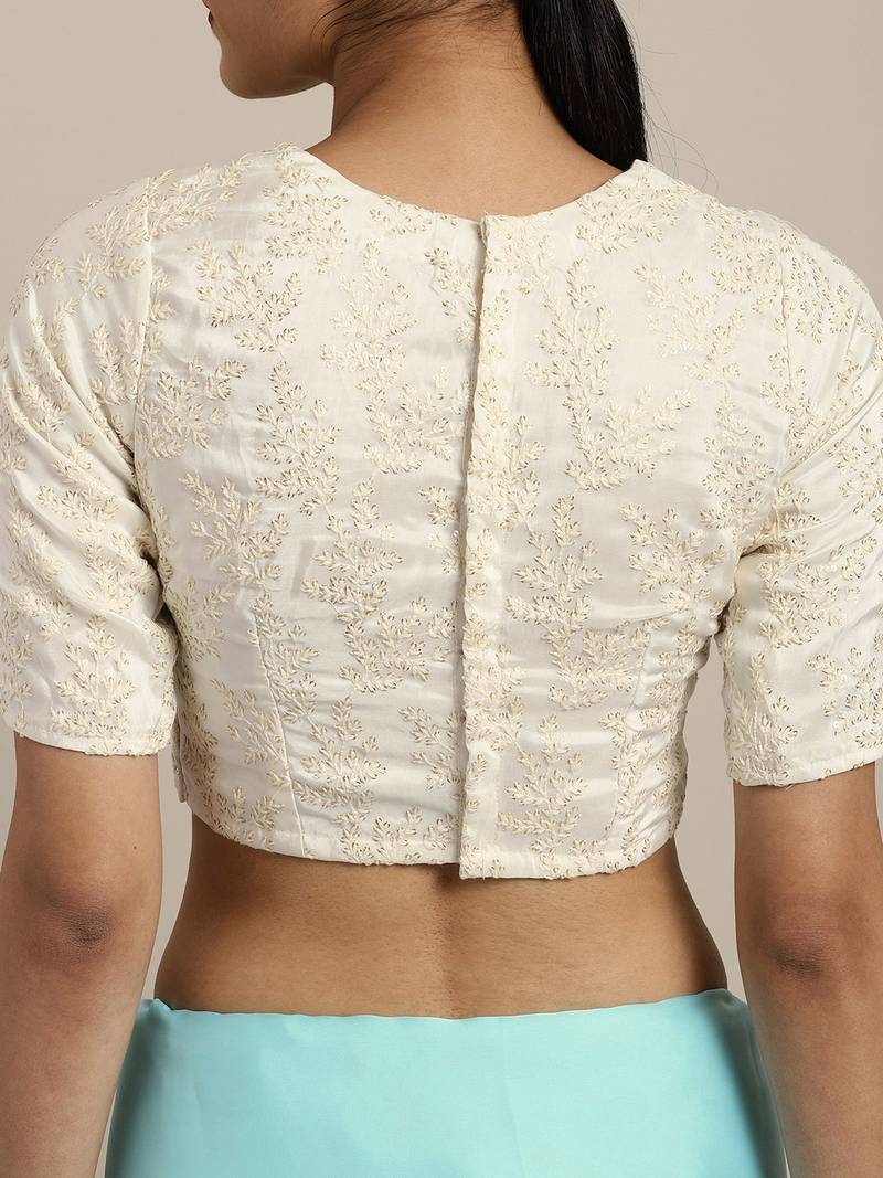 Inddus Powder Blue  Satin Georgette Lace Bordered Saree With Embroidered Blouse