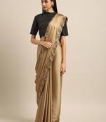 Inddus Brown Georgette Woven Lace Border Saree With Blouse