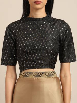 Inddus Brown Georgette Woven Lace Border Saree With Blouse 3