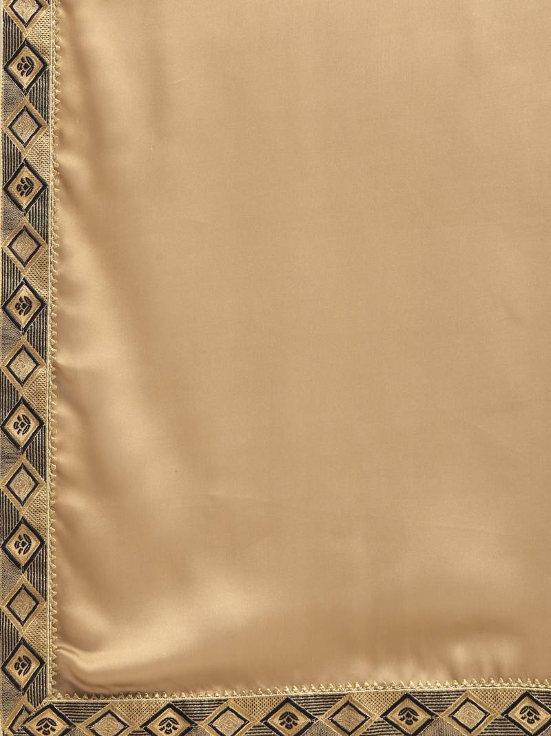 Inddus Brown Georgette Woven Lace Border Saree With Blouse