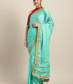 Inddus Sea Green Satin Georgette Lace Bordered Saree With Blouse