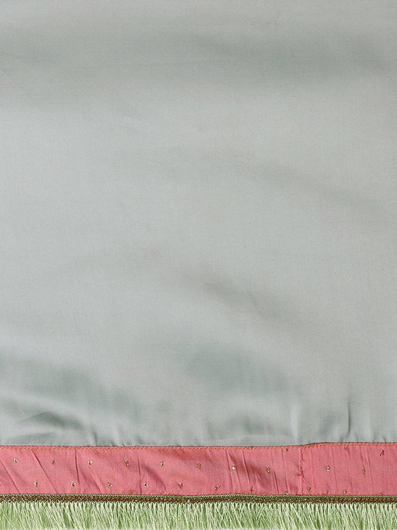 Inddus Blue Satin Georgette Lace Bordered Saree With Blouse