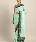 Inddus Sea Gren Silk Blend Lace Bordered Fringes Saree With Woven Blouse