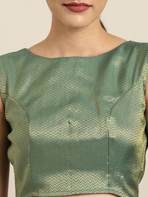Inddus Sea Gren Silk Blend Lace Bordered Fringes Saree With Woven Blouse 3