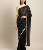 Inddus Black Georgette Foil Print Saree With Embroidered Blouse
