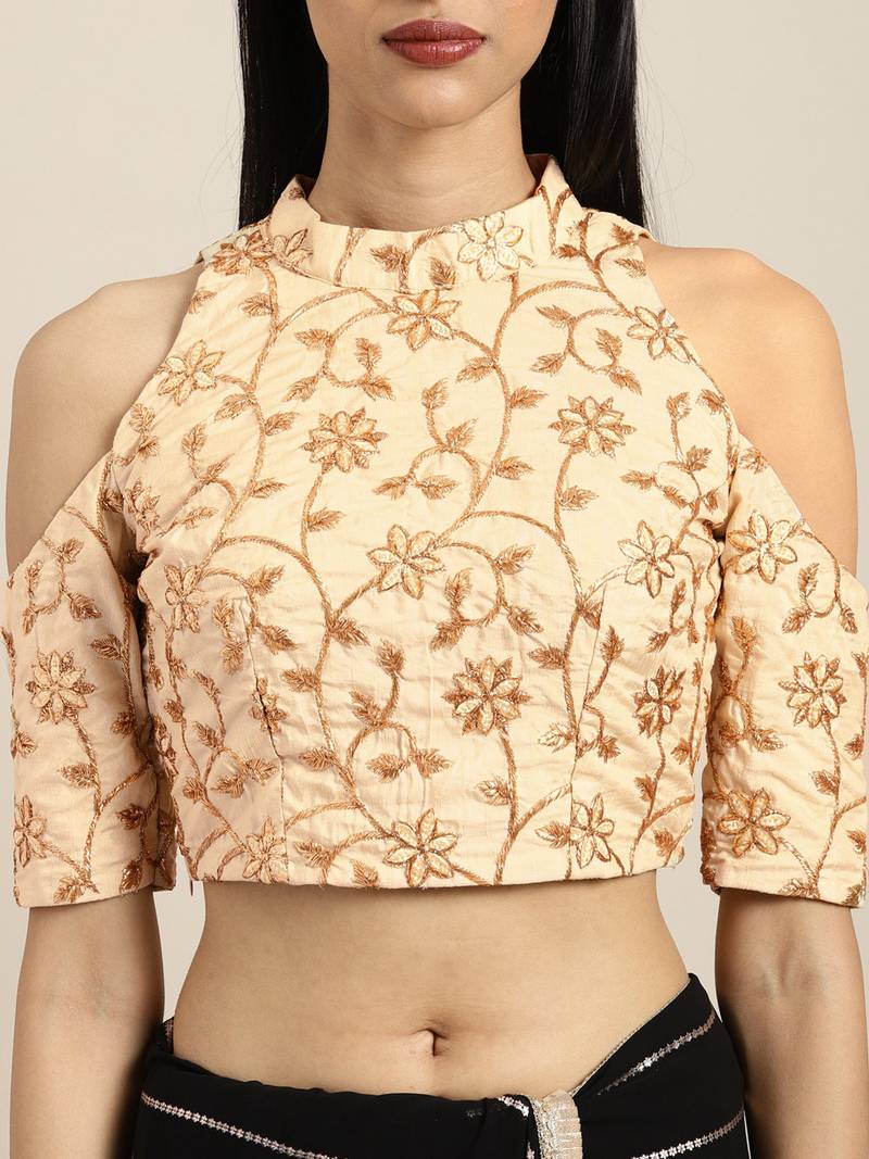 Inddus Black Georgette Foil Print Saree With Embroidered Blouse