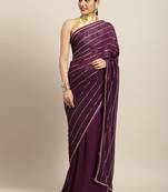 Inddus Purple Georgette Foil Print Saree With Solid Blouse