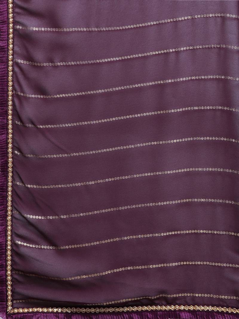 Inddus Purple Georgette Foil Print Saree With Solid Blouse