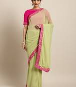 Inddus Green Georgette Lace Bordered Saree With Blouse