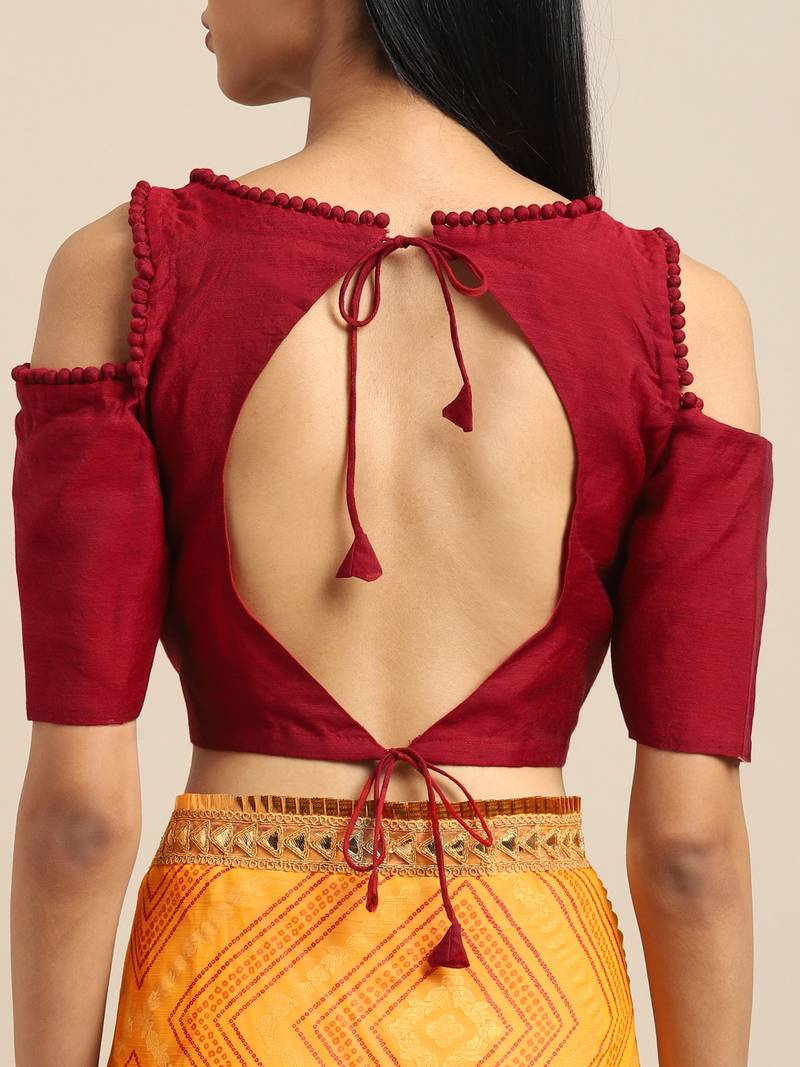 Inddus Yellow Chiffon Lace Bordered Bandhani Saree With Blouse