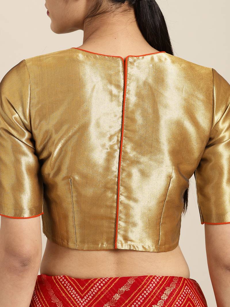 Inddus Red Chiffon Lace Bordered Bandhani Saree With Blouse