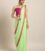 Inddus Green Georgette Woven Lace Bordered Saree With Blouse
