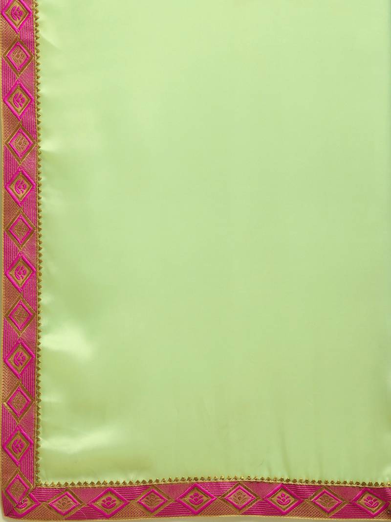 Inddus Green Georgette Woven Lace Bordered Saree With Blouse